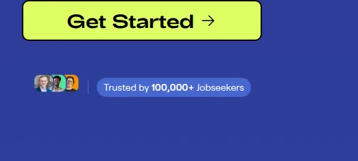 Hero badge on the Massive homepage reading 'Trusted by 100,000+ Jobseekers' next to a Get Started button