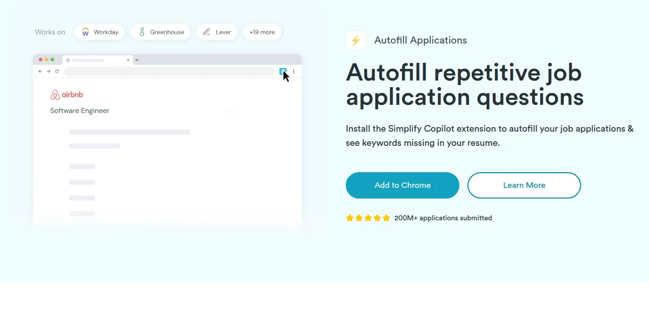Simplify homepage feature section titled 'Autofill Applications' describing an extension that autofills applications rather than submitting them for you